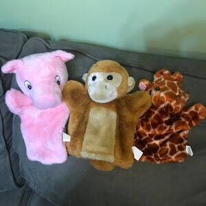 Lot Small Pig Monkey Giraffe Hand Puppets
